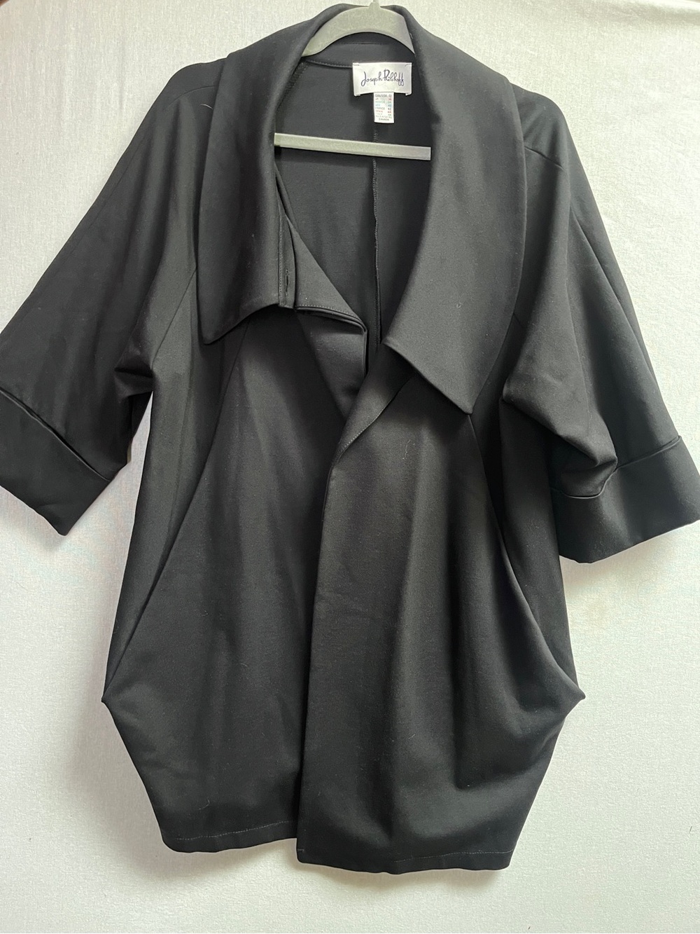 Joseph Ribkoff Black Draped Open-Front Short-Sleeve Jacket Size 12